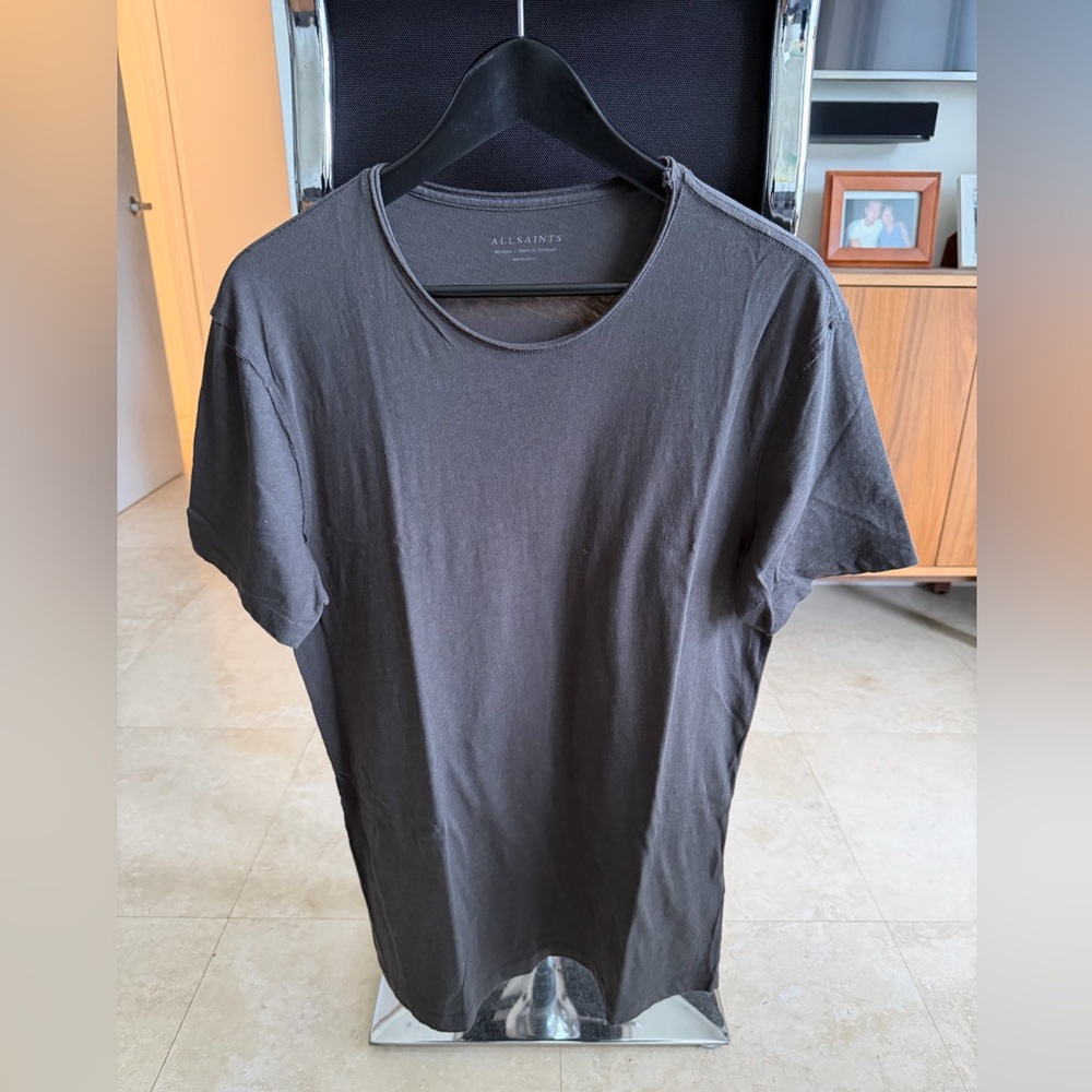 All Saints Figure Tee Charcoal Grey, color Washed Black Short Sleeve Tee